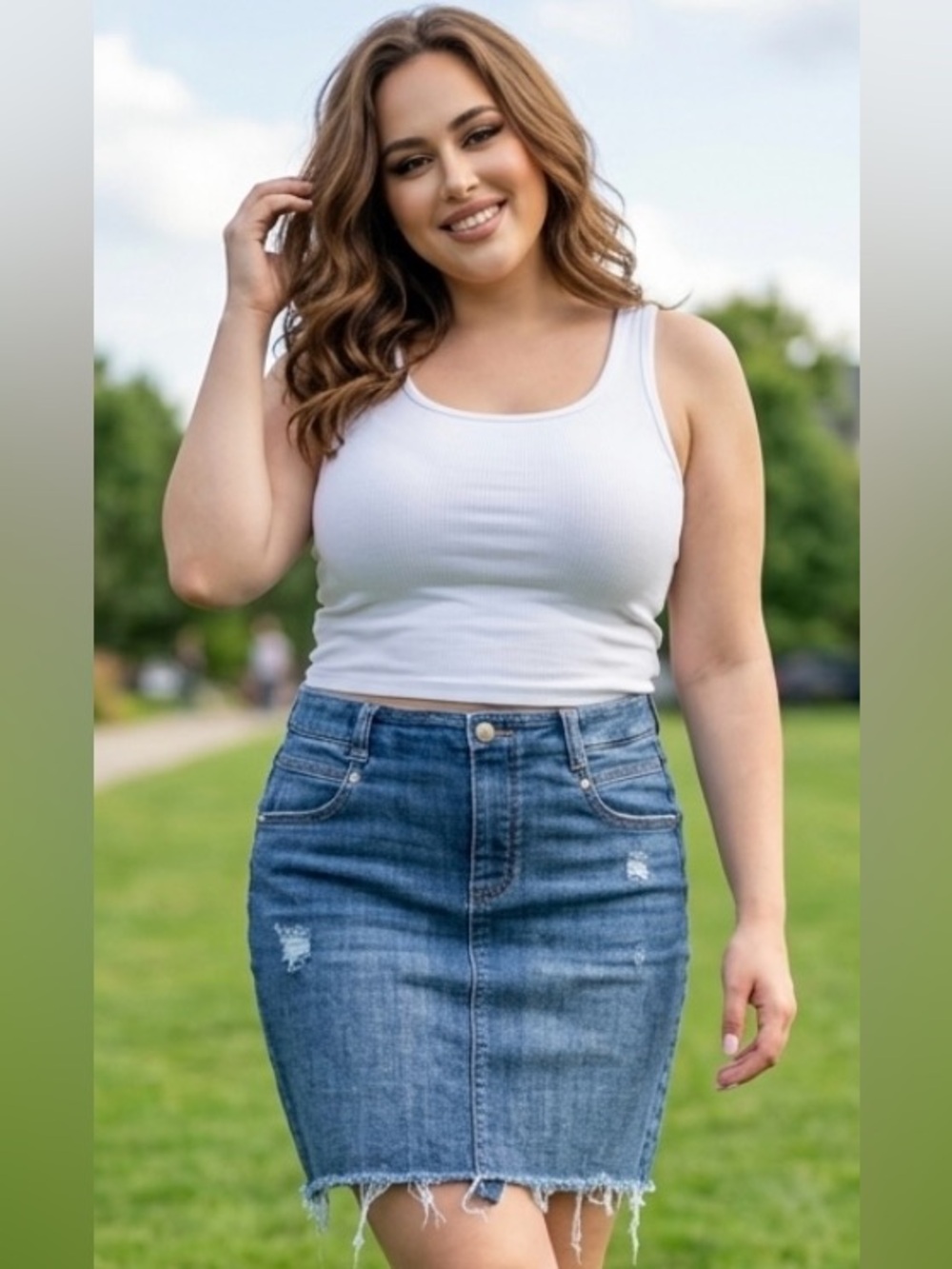 Liverpool Distressed Blue Denim Mini Skirt